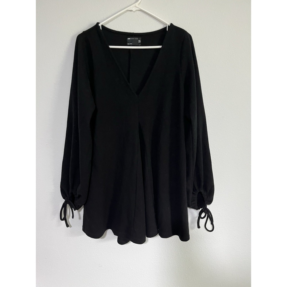 ASOS Design Women's Sweater Mini Dress V Neck Tie Bow Cuff Pleated Long Sleeve - Picture 2 of 6